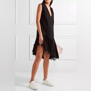 Marques Almeida Asymmetric Frayed Denim Dress Black